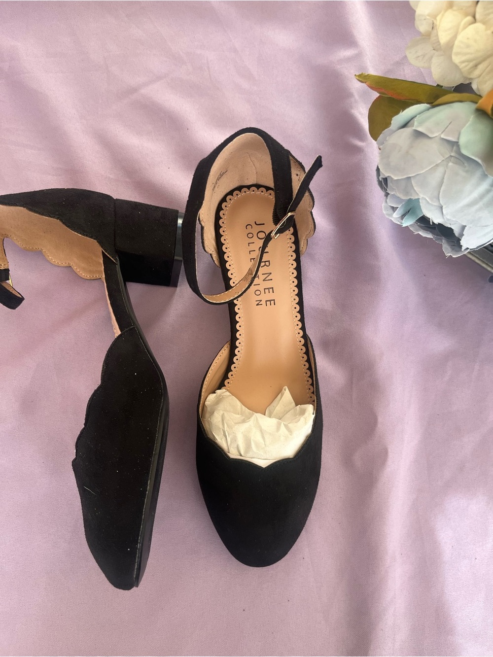 Journee Collection Black Ankle-Strap Suede Pumps - Picture 2 of 3